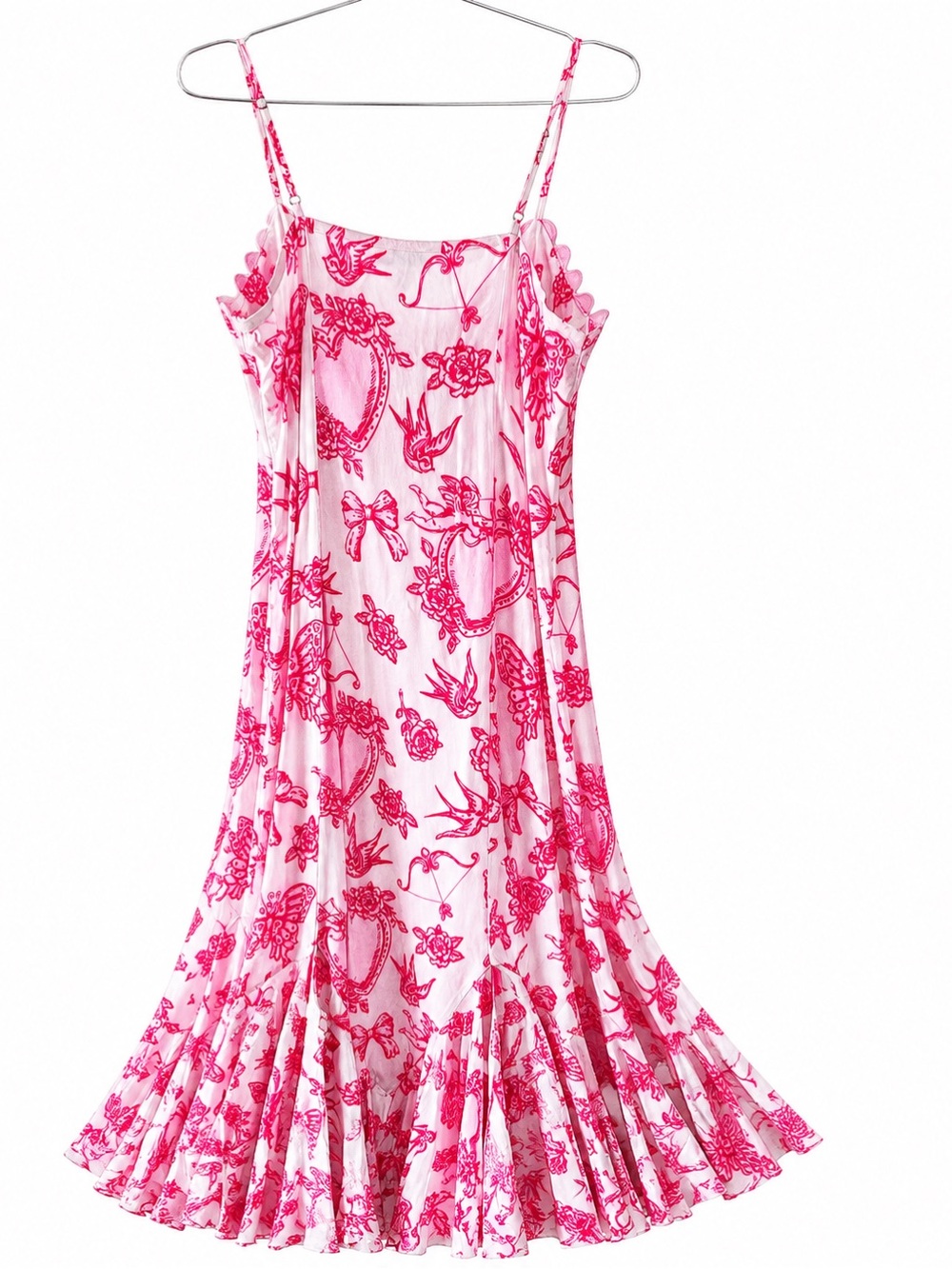 Anthropologie White Slip Dress with Hot Pink Motif